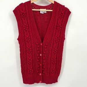 Vintage JG Hook Red Cable Knit Sweater Vest linen/ Cotton handknit Medium